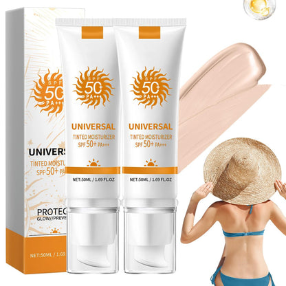 Getönte Gesichts-Sonnencreme SPF 50, Universeller Sonnenschutz mit Farbe, Feuchtigkeitsspendende Sonnenessenz, Klebrigkeitsfrei | Reisegröße (2er-Pack)