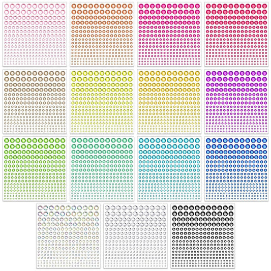 Tidponra 4170 Stücke selbstklebende Strass Aufkleber für Gesicht, Haare, Körper Make-up, 6 Größen, 15 Farben, Glitzer Steine für DIY Basteln, Karten Dekoration