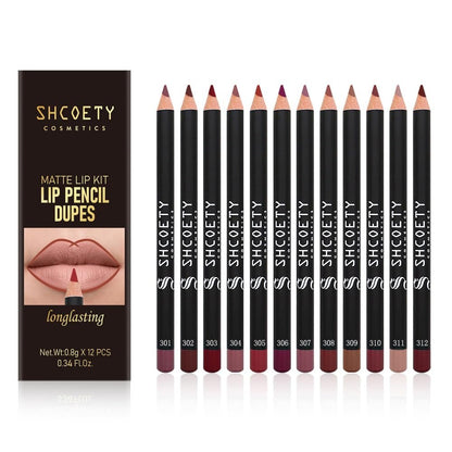 Petansy 12er-Set Matte Lip Liner – Langanhaltend, wasserfest, hochpigmentiert, natürliches Samt-Lippenstift-Set