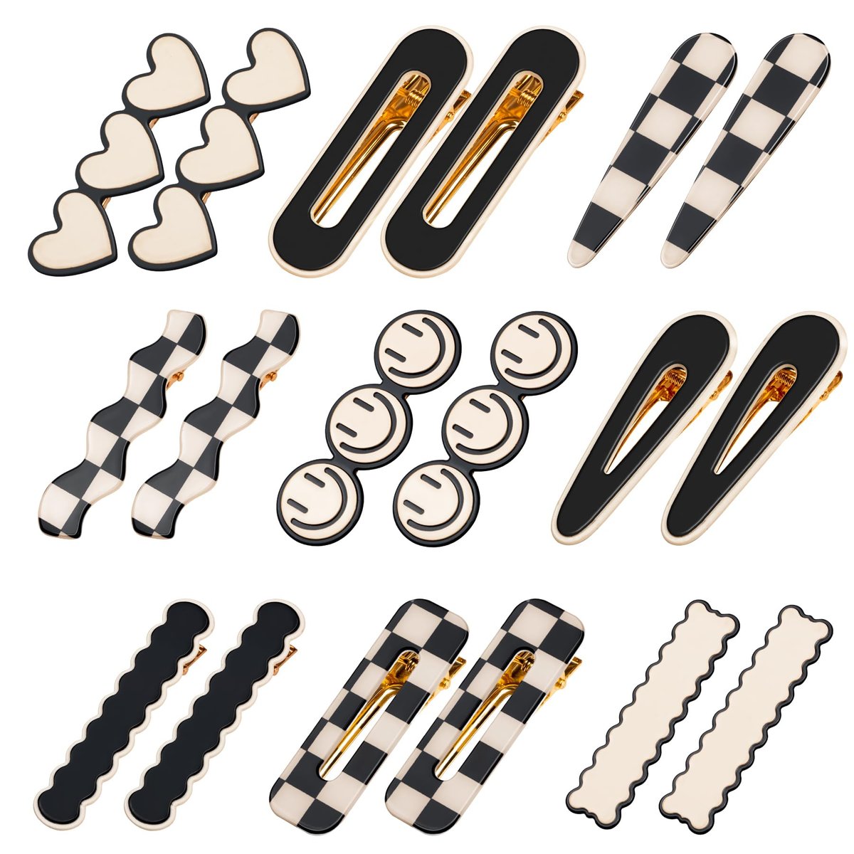 Gingbiss 18 Haarspangen für Frauen und Mädchen, Schwarz-Weiß Karo-Check, süße Haarklammern mit Aufbewahrungsbox, no-bend koreanische Minimalist-Haarschmuck, Geschenk für Frauen und Mädchen