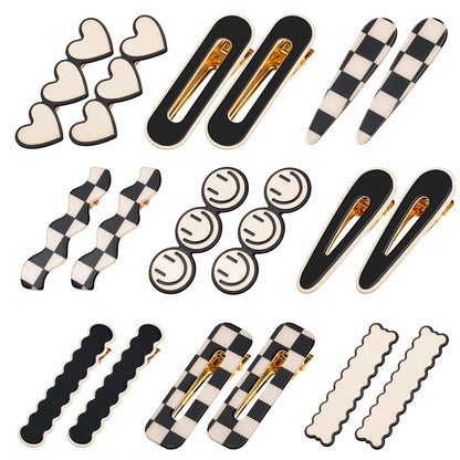 Gingbiss 18 Haarspangen für Frauen und Mädchen, Schwarz-Weiß Karo-Check, süße Haarklammern mit Aufbewahrungsbox, no-bend koreanische Minimalist-Haarschmuck, Geschenk für Frauen und Mädchen