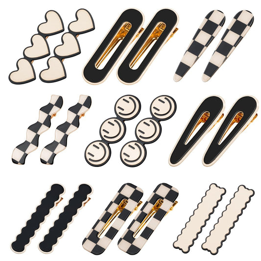 Gingbiss 18 Haarspangen für Frauen und Mädchen, Schwarz-Weiß Karo-Check, süße Haarklammern mit Aufbewahrungsbox, no-bend koreanische Minimalist-Haarschmuck, Geschenk für Frauen und Mädchen