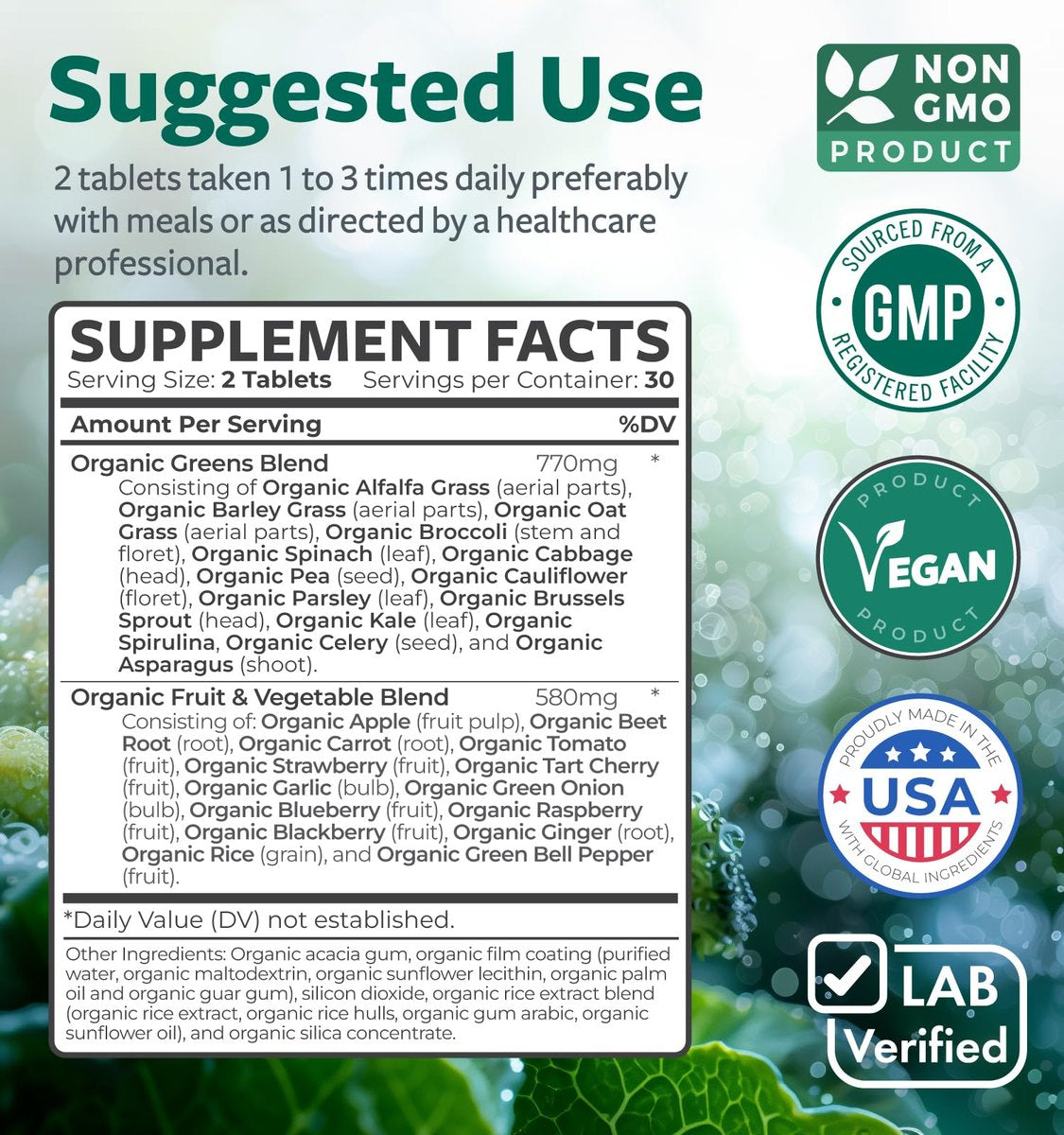Bio Super Greens Pulver – Organische Früchte & Gemüse für Erwachsene mit 28 Superfoods, vegan & non-GMO (1-Monatsvorrat)