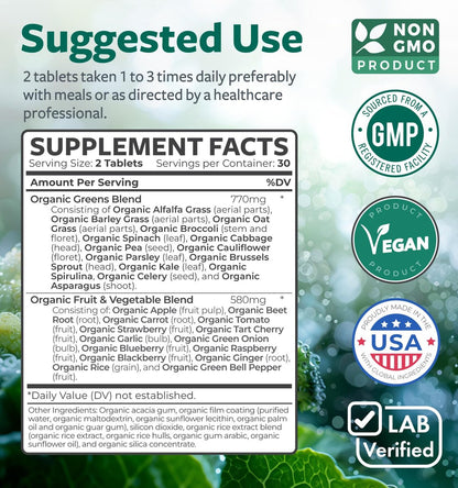 Bio Super Greens Pulver – Organische Früchte & Gemüse für Erwachsene mit 28 Superfoods, vegan & non-GMO (1-Monatsvorrat)