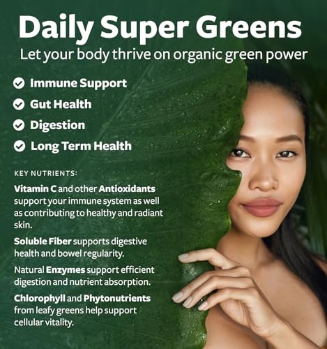 Bio Super Greens Pulver – Organische Früchte & Gemüse für Erwachsene mit 28 Superfoods, vegan & non-GMO (1-Monatsvorrat)