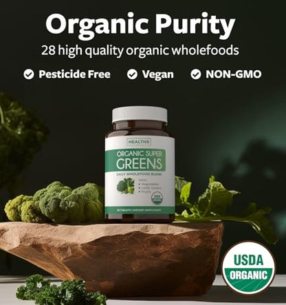Bio Super Greens Pulver – Organische Früchte & Gemüse für Erwachsene mit 28 Superfoods, vegan & non-GMO (1-Monatsvorrat)