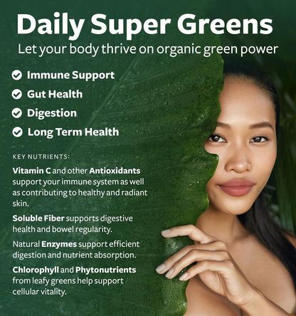 Bio Super Greens Pulver – Organische Früchte & Gemüse für Erwachsene mit 28 Superfoods, vegan & non-GMO (1-Monatsvorrat)