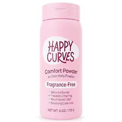 HAPPY CURVES Comfort Powder – Talkfreies Anti-Chafe Körper- & Fußpuder, Deodorant für innere Oberschenkel, Intimbereich & Ganzkörper, 113 g (1er-Pack), Duftfrei