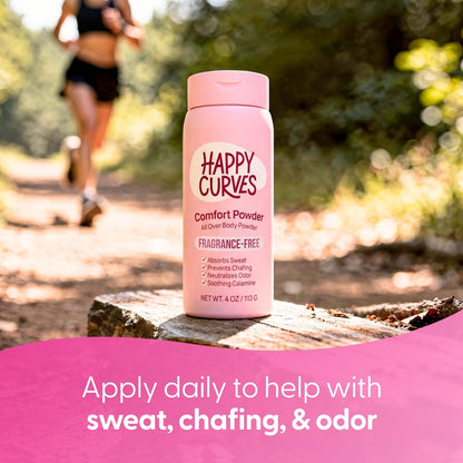 HAPPY CURVES Comfort Powder – Talkfreies Anti-Chafe Körper- & Fußpuder, Deodorant für innere Oberschenkel, Intimbereich & Ganzkörper, 113 g (1er-Pack), Duftfrei