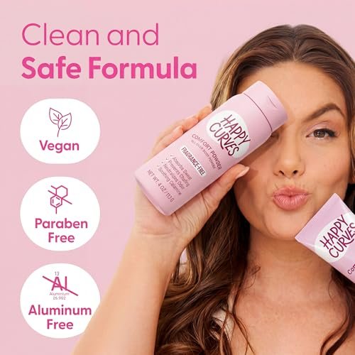 HAPPY CURVES Comfort Powder – Talkfreies Anti-Chafe Körper- & Fußpuder, Deodorant für innere Oberschenkel, Intimbereich & Ganzkörper, 113 g (1er-Pack), Duftfrei