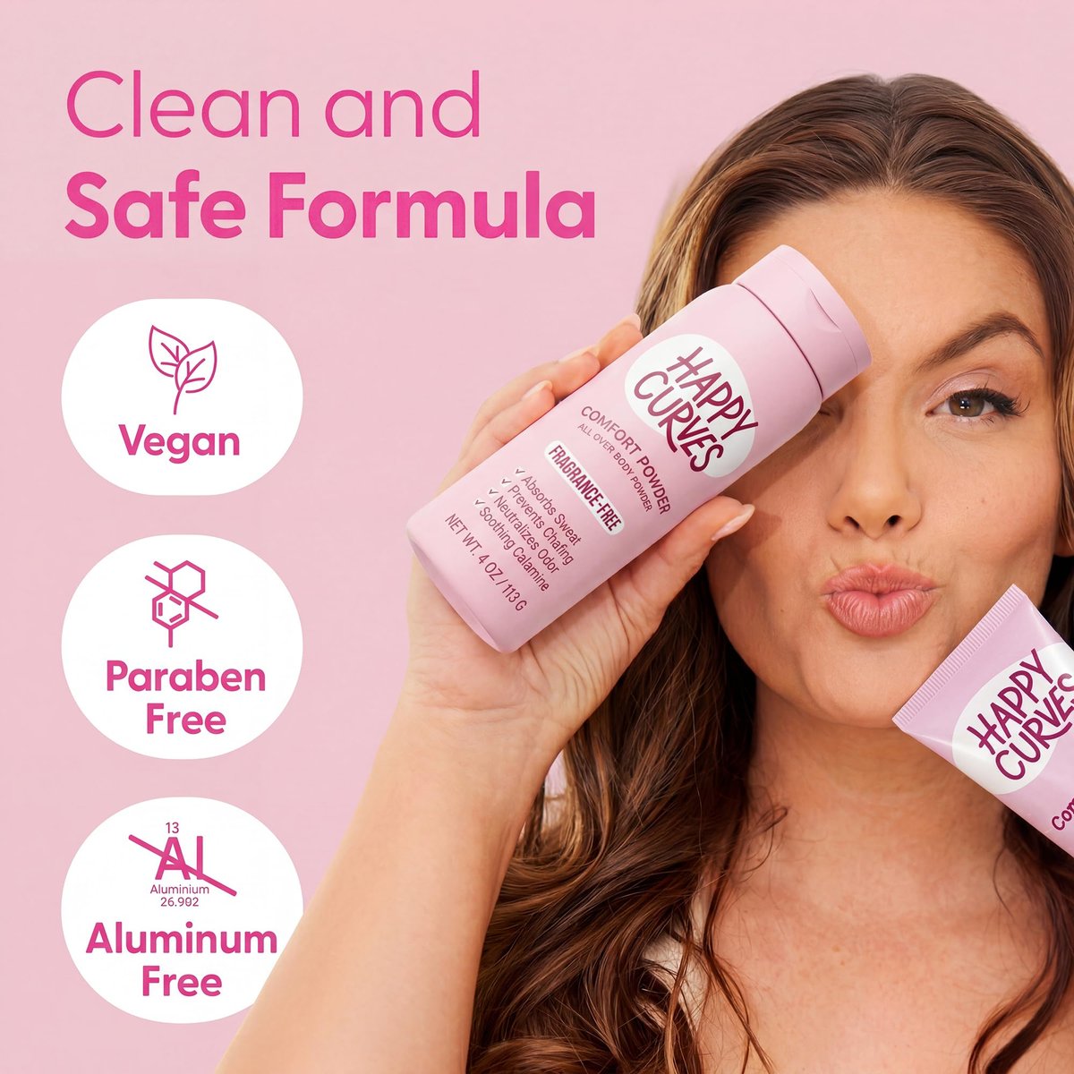 HAPPY CURVES Comfort Powder – Talkfreies Anti-Chafe Körper- & Fußpuder, Deodorant für innere Oberschenkel, Intimbereich & Ganzkörper, 113 g (1er-Pack), Duftfrei