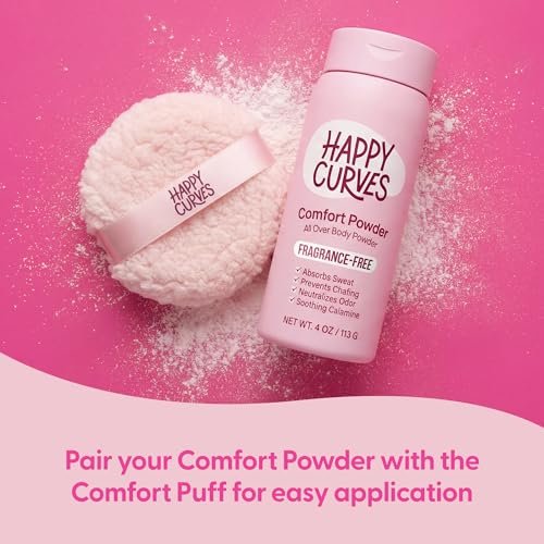 HAPPY CURVES Comfort Powder – Talkfreies Anti-Chafe Körper- & Fußpuder, Deodorant für innere Oberschenkel, Intimbereich & Ganzkörper, 113 g (1er-Pack), Duftfrei