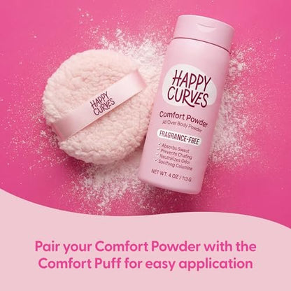 HAPPY CURVES Comfort Powder – Talkfreies Anti-Chafe Körper- & Fußpuder, Deodorant für innere Oberschenkel, Intimbereich & Ganzkörper, 113 g (1er-Pack), Duftfrei