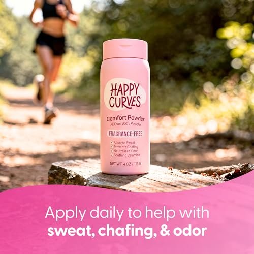 HAPPY CURVES Comfort Powder – Talkfreies Anti-Chafe Körper- & Fußpuder, Deodorant für innere Oberschenkel, Intimbereich & Ganzkörper, 113 g (1er-Pack), Duftfrei