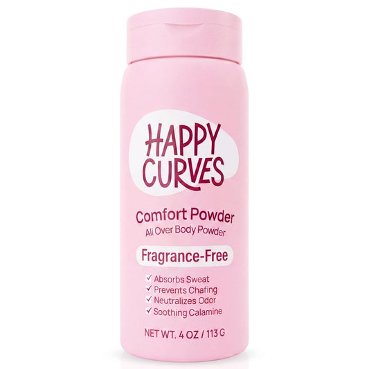 HAPPY CURVES Comfort Powder – Talkfreies Anti-Chafe Körper- & Fußpuder, Deodorant für innere Oberschenkel, Intimbereich & Ganzkörper, 113 g (1er-Pack), Duftfrei