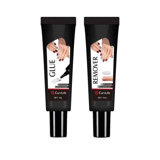 Curvlife Neu Verbesserter Schnell Trocknender 10g Halbfester Nagelkleber mit 10ml Entferner für Press-On-Nägel, Keine UV-Lampe Nötig, Langanhaltende Fake Acryl-Nagel-Kit Klebegel