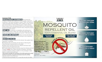 W4W Mückenöl – 100% reines ätherisches Öl Blend – 118 ml – Gegen Mücken, Gnats & andere Fluginsekten – Für Diffusoren, Sprays, Lotionen & Seifen – Tropfflasche