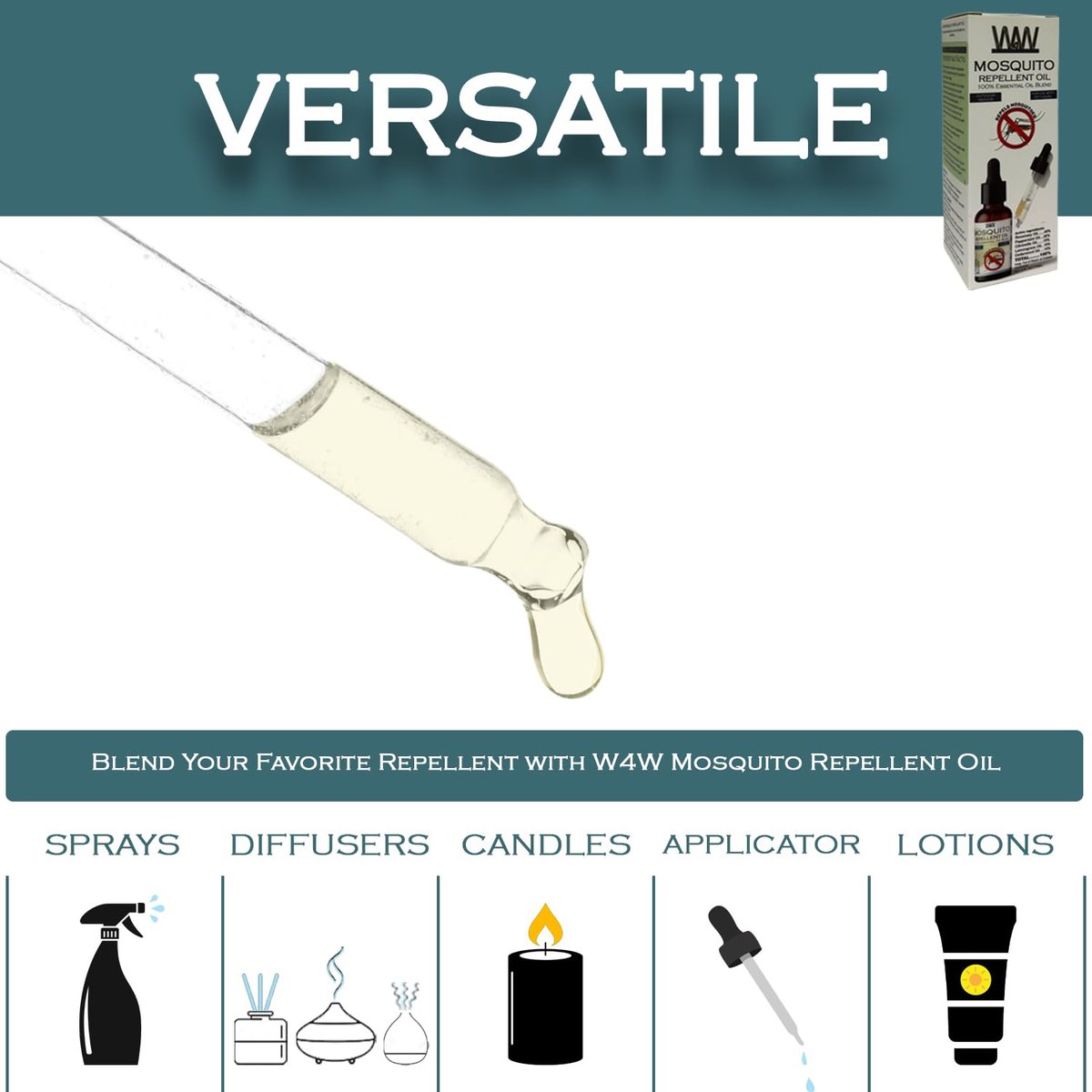 W4W Mückenöl – 100% reines ätherisches Öl Blend – 118 ml – Gegen Mücken, Gnats & andere Fluginsekten – Für Diffusoren, Sprays, Lotionen & Seifen – Tropfflasche
