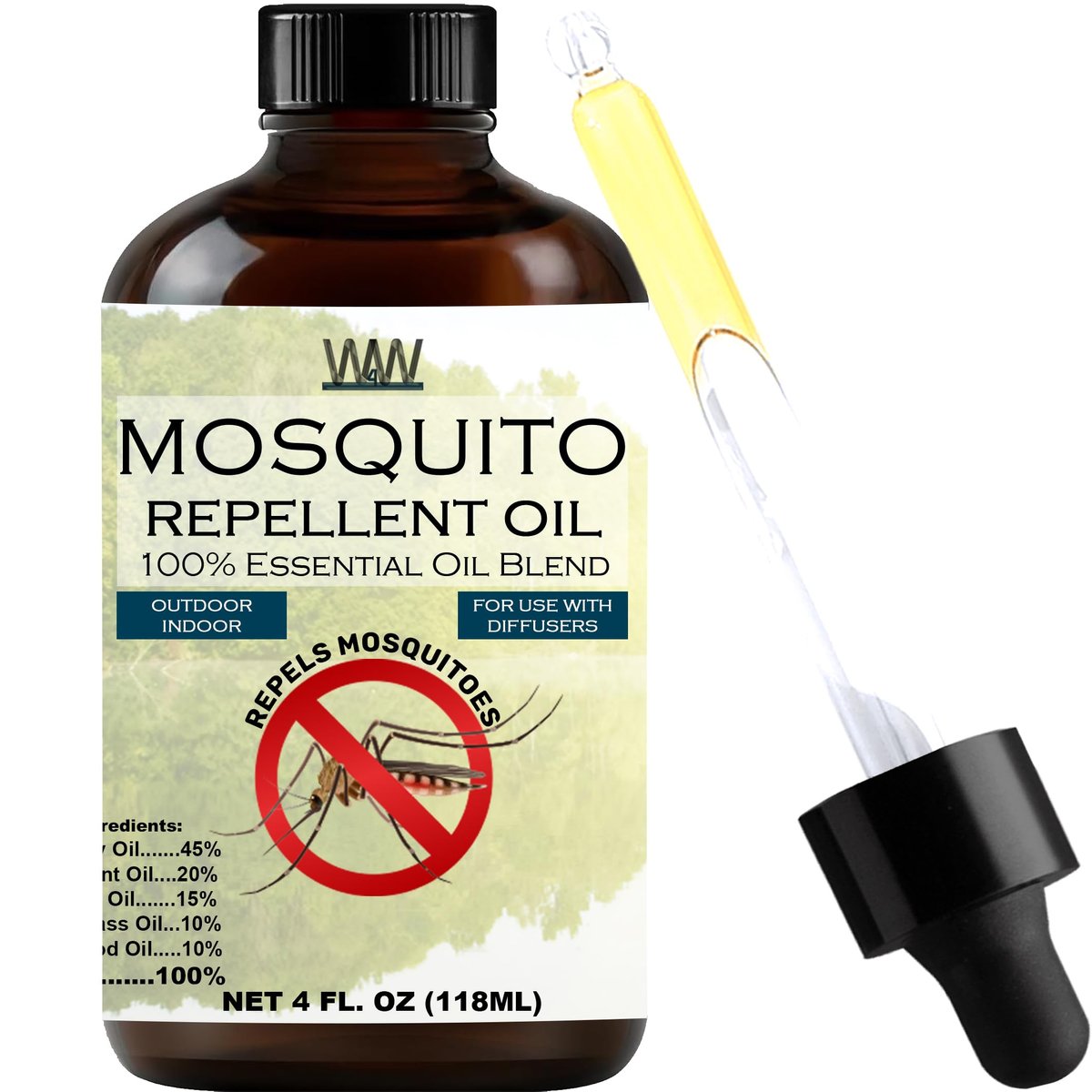 W4W Mückenöl – 100% reines ätherisches Öl Blend – 118 ml – Gegen Mücken, Gnats & andere Fluginsekten – Für Diffusoren, Sprays, Lotionen & Seifen – Tropfflasche