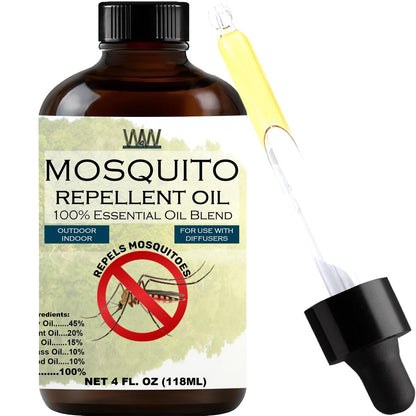 W4W Mückenöl – 100% reines ätherisches Öl Blend – 118 ml – Gegen Mücken, Gnats & andere Fluginsekten – Für Diffusoren, Sprays, Lotionen & Seifen – Tropfflasche