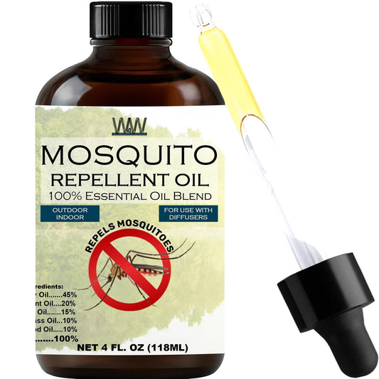 W4W Mückenöl – 100% reines ätherisches Öl Blend – 118 ml – Gegen Mücken, Gnats & andere Fluginsekten – Für Diffusoren, Sprays, Lotionen & Seifen – Tropfflasche