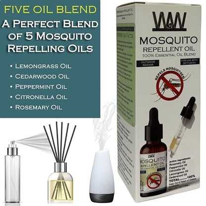 W4W Mückenöl – 100% reines ätherisches Öl Blend – 118 ml – Gegen Mücken, Gnats & andere Fluginsekten – Für Diffusoren, Sprays, Lotionen & Seifen – Tropfflasche