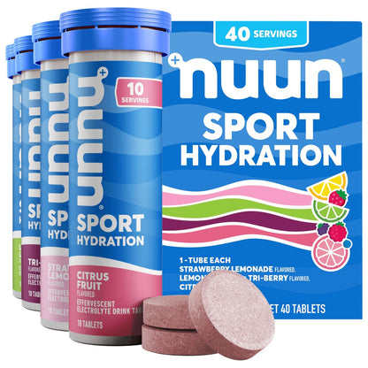 Nuun Sport Elektrolyt-Tabletten mit Magnesium, Calcium, Kalium, Chlorid & Natrium – Glutenfrei & Vegan, gemischter Geschmack, 4er-Pack (40 Portionen insgesamt)