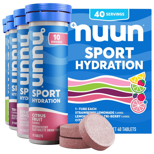 Nuun Sport Elektrolyt-Tabletten mit Magnesium, Calcium, Kalium, Chlorid & Natrium – Glutenfrei & Vegan, gemischter Geschmack, 4er-Pack (40 Portionen insgesamt)