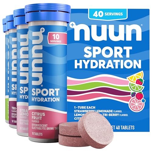Nuun Sport Elektrolyt-Tabletten mit Magnesium, Calcium, Kalium, Chlorid & Natrium – Glutenfrei & Vegan, gemischter Geschmack, 4er-Pack (40 Portionen insgesamt)