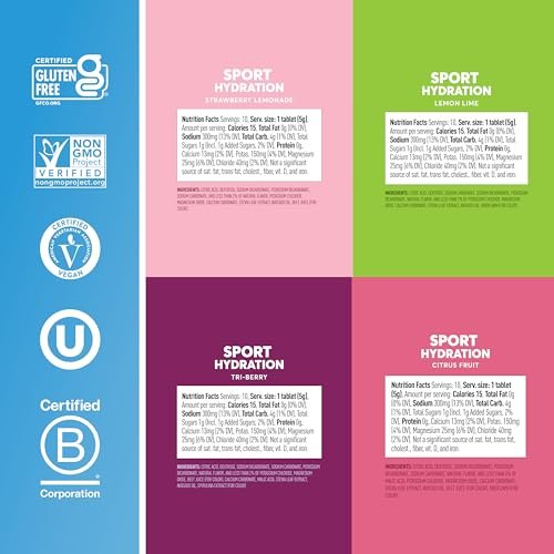 Nuun Sport Elektrolyt-Tabletten mit Magnesium, Calcium, Kalium, Chlorid & Natrium – Glutenfrei & Vegan, gemischter Geschmack, 4er-Pack (40 Portionen insgesamt)