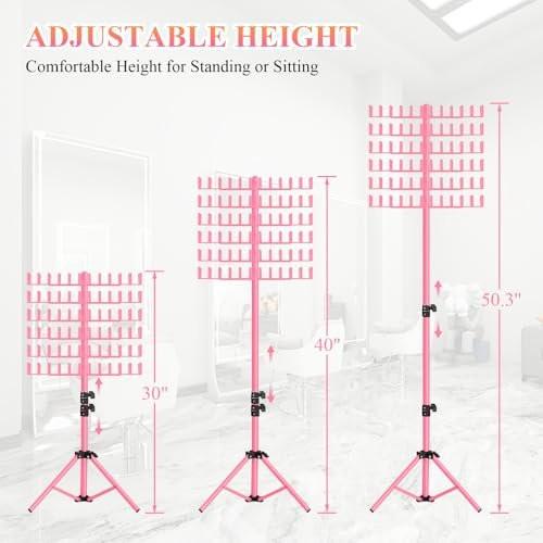 JANMPASK Höhenverstellbarer Flechtständer für Haarverlängerungen – 144 Haken, Rosa, Einfach zu Montieren