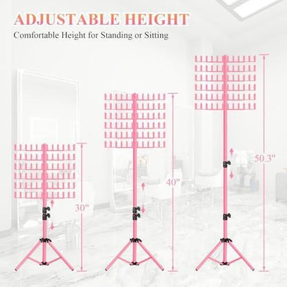 JANMPASK Höhenverstellbarer Flechtständer für Haarverlängerungen – 144 Haken, Rosa, Einfach zu Montieren