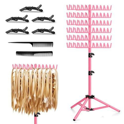 JANMPASK Höhenverstellbarer Flechtständer für Haarverlängerungen – 144 Haken, Rosa, Einfach zu Montieren