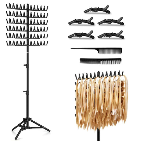 JANMPASK Zopfgarn-Halter für Haarverlängerungen – Höhenverstellbar, 144 Haken, Haartrenner-Ständer (Schwarz)