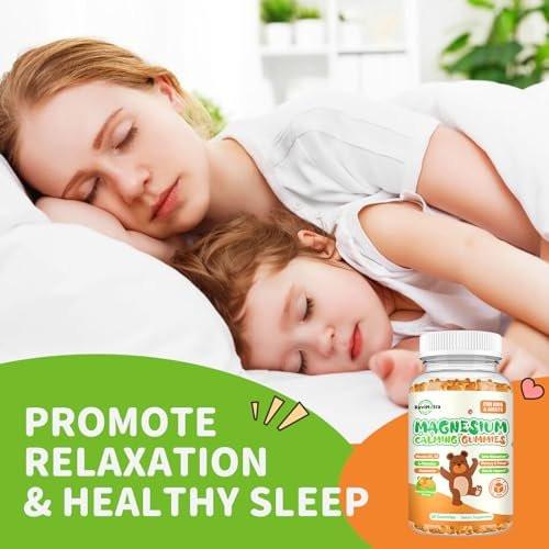 ReviNutra Magnesium Gummis für Kinder & Erwachsene – Magnesiumglycinat mit L-Theanin, Vitamin B6, D3 – Zuckerfrei, Orange, 60 Stück