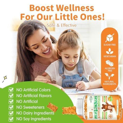 ReviNutra Magnesium Gummis für Kinder & Erwachsene – Magnesiumglycinat mit L-Theanin, Vitamin B6, D3 – Zuckerfrei, Orange, 60 Stück