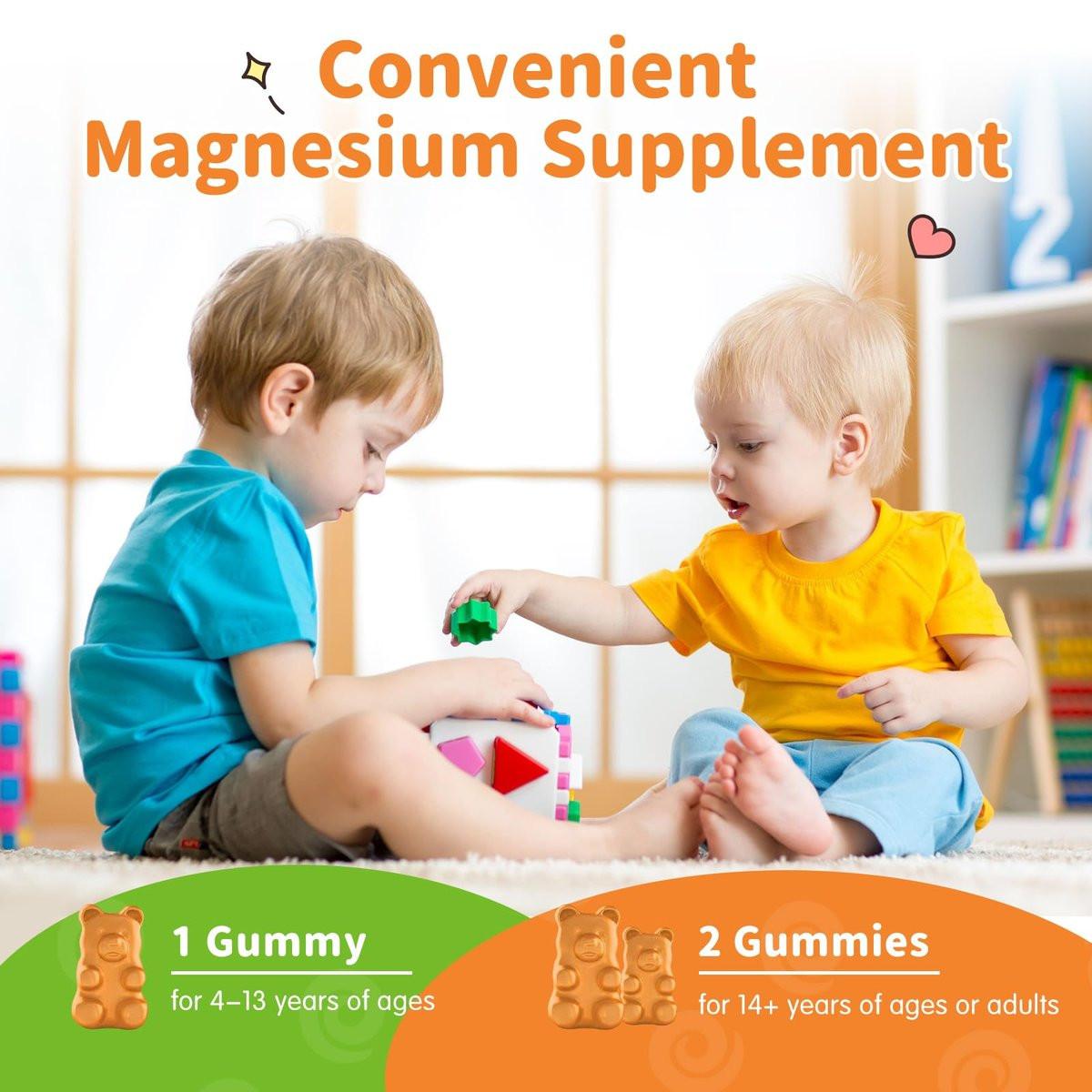 ReviNutra Magnesium Gummis für Kinder & Erwachsene – Magnesiumglycinat mit L-Theanin, Vitamin B6, D3 – Zuckerfrei, Orange, 60 Stück