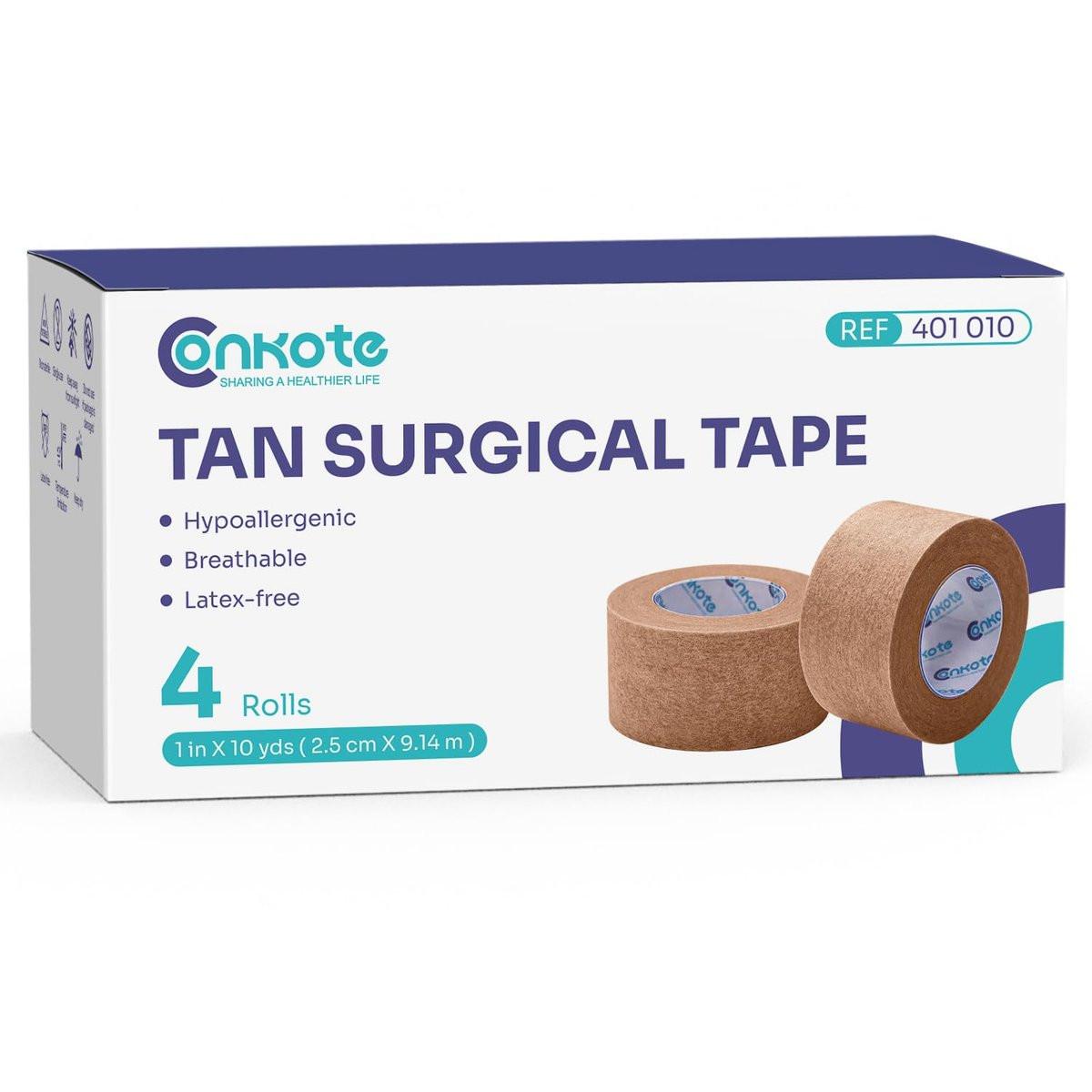 Conkote Tan Papier-Chirurgieband 1" x 10 Yards, Hypoallergenes medizinisches Klebeband, 4 Rollen