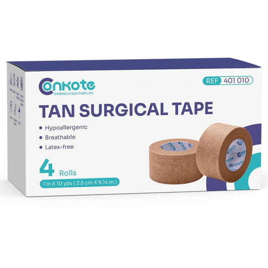 Conkote Tan Papier-Chirurgieband 1" x 10 Yards, Hypoallergenes medizinisches Klebeband, 4 Rollen