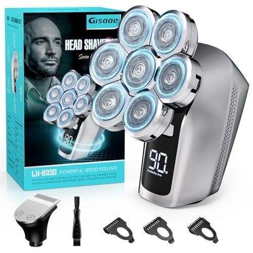 Gisaae Kopfrasierer für Glatzköpfige Männer, Upgraded 7D Elektrorasierer, Kabellos Wiederaufladbar, IPX7 100% Wasserdicht, Nass & Trocken Glatzkopfrasierer, Bartpflege-Set mit LED-Anzeige