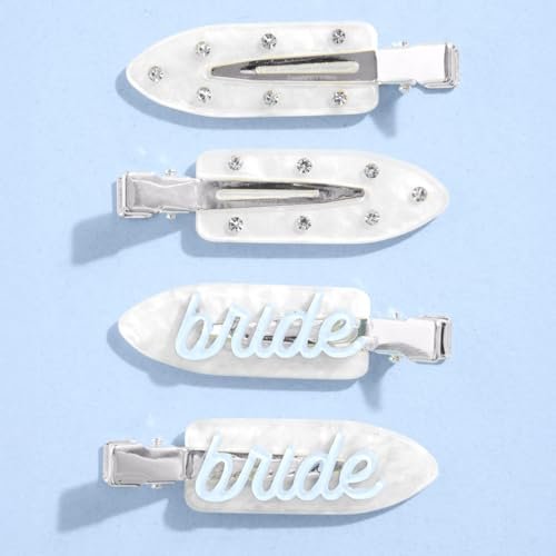 xo, Fetti Braut Beauty Clips - 4 Stück | Junggesellinnenparty, Blau-Weiße Braut-Haarclips, Hochzeitsvorbereitung, Brautduschen-Geschenk, Hochzeitsaccessoire