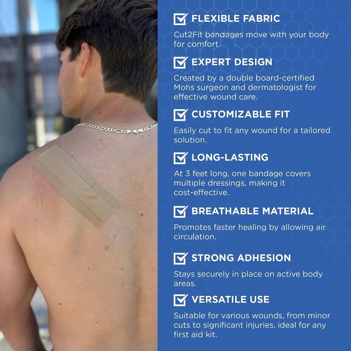 Cut2Fit Klebebandagen – Flexible Stoffbandage für Wundversorgung & Erste Hilfe, Lang haftend & Atmungsaktiv – Individuelle Größe für kleine Schnitte & Schrammen, 1 Meter Länge (Klein)