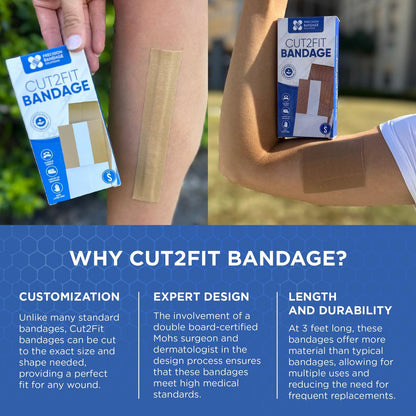 Cut2Fit Klebebandagen – Flexible Stoffbandage für Wundversorgung & Erste Hilfe, Lang haftend & Atmungsaktiv – Individuelle Größe für kleine Schnitte & Schrammen, 1 Meter Länge (Klein)