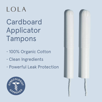 LOLA 100% Bio-Baumwoll-Tampons mit Karton-Applikator, 36 Stück (2 Packungen à 18) – Tampons Regular, Damenhygiene, FSA/HSA-geprüfte Produkte