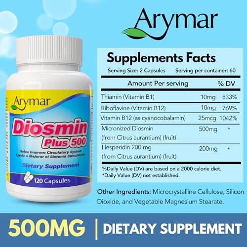 Arymar Diosmin Plus 500 – Kreislauf-Unterstützung, 500 mg, 120 Kapseln