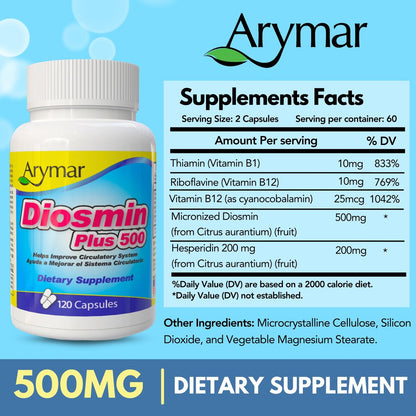 Arymar Diosmin Plus 500 – Kreislauf-Unterstützung, 500 mg, 120 Kapseln