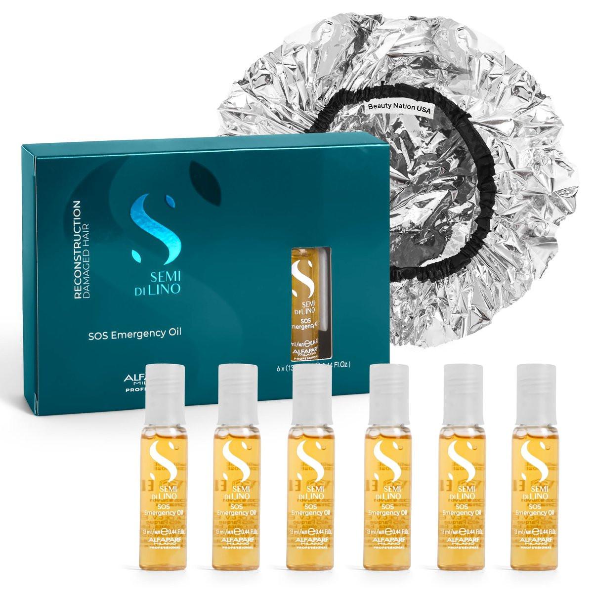 Alfaparf SOS Reconstruction Reparative Emergency Öl – Intensivkur für geschädigtes Haar mit 6 Vials und Conditioning Treatment Cap von Beauty Nation