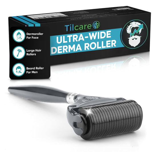 Tilcare Ultra-Wide Derma Roller für Bart und Haar (1er-Pack) – Sterile 1200 A-Titan-Mikronadeln, Titan-Derma-Roller 0,25 mm