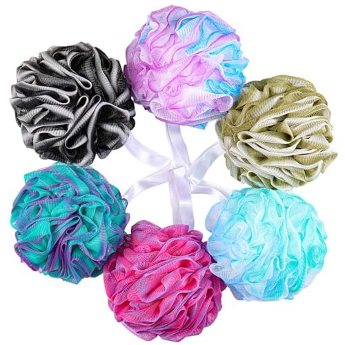BTYMS 75g/Pc Große Loofahs Duschschwämme, Peeling Körperbürste Duschschrubber Mesh Pouf Badeschwämme - 6er Pack