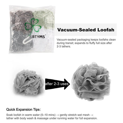 BTYMS 75g/Pc Große Loofahs Duschschwämme, Peeling Körperbürste Duschschrubber Mesh Pouf Badeschwämme - 6er Pack